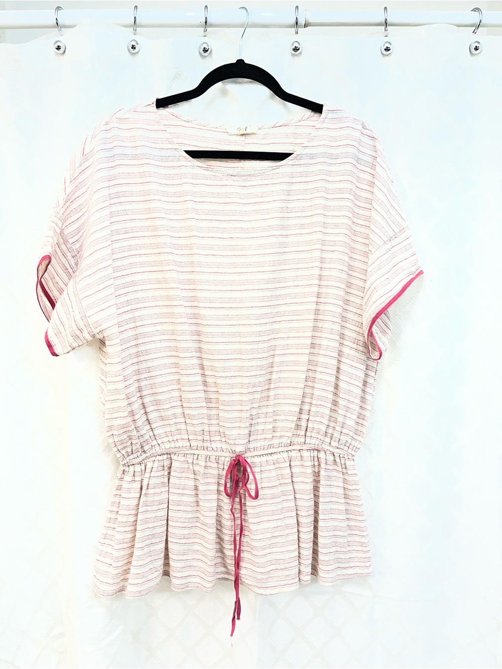 easel Pink Striped Drawstring Peplum Tunic